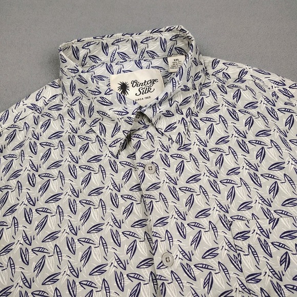 Vintage Silk Other - Vintage Silk‎ 100% Silk Button Up Shirt Men 2XL Gray Casual Abstract Geometric